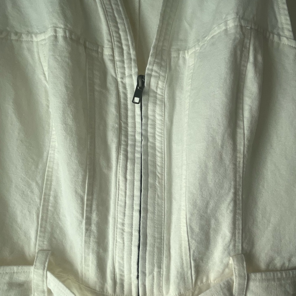 Sundance White Sleeveless Utility Zip Jumpsuit with Tie Belt - Cotton Linen - Picture 4 of 16